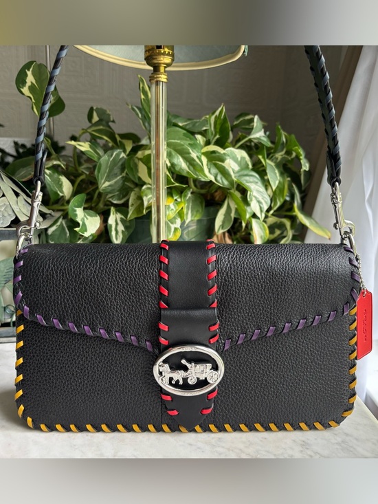 Coach Handbags - Coach Black Leather Georgie Shoulder Bag with Multicolor Whipstitch